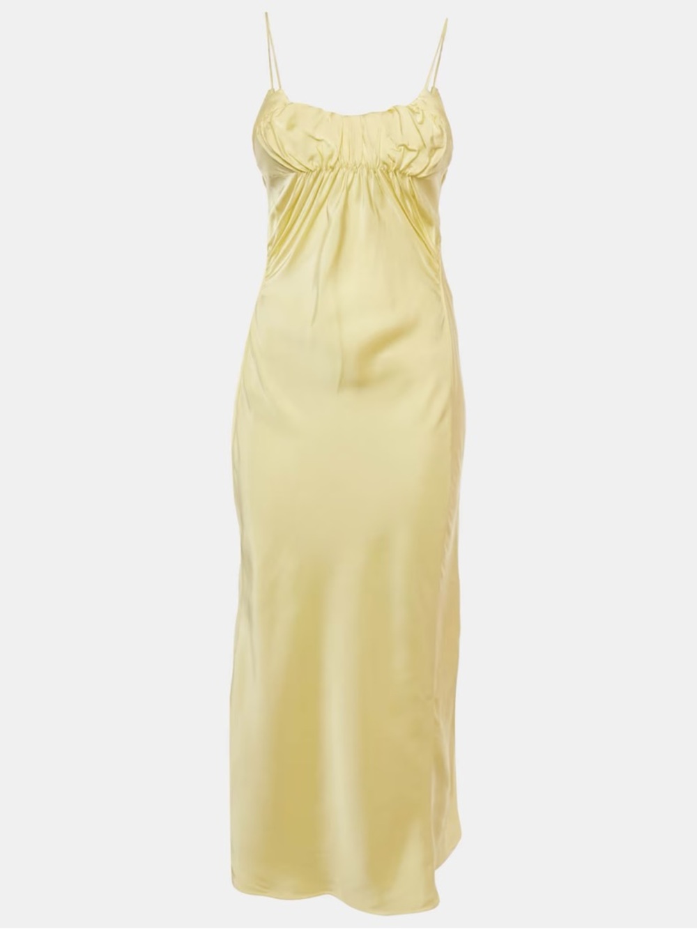 Jil Sander Yellow Satin Draped Neck Long Dress